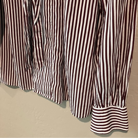 Anthropologie Maeve Tie Neck Red White Stripe Puff Long Sleeve Blouse Size Large - Picture 5 of 16